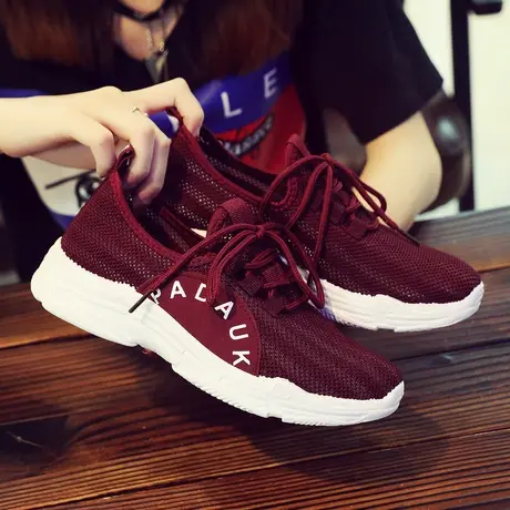 2022夏季新品飞织网面运动鞋舒适软底休闲鞋韩版学生鞋系带跑步鞋商品大图