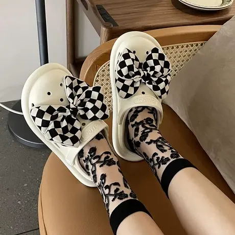 少女心蝴蝶结洞洞鞋女2023新款夏季外穿厚底沙滩拖鞋防滑包头凉鞋商品大图