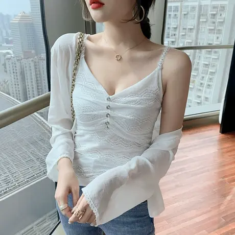 蕾丝吊带背心女外穿夏季性感V领美背内搭配西装打底洋气无袖上衣图片