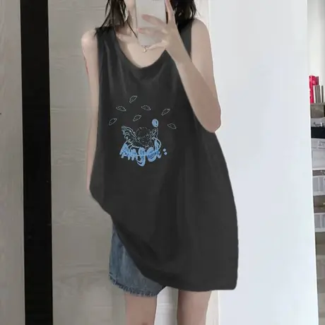 纯棉吊带坎肩背心无袖t恤女2023新款夏季设计感小众外穿宽松上衣图片