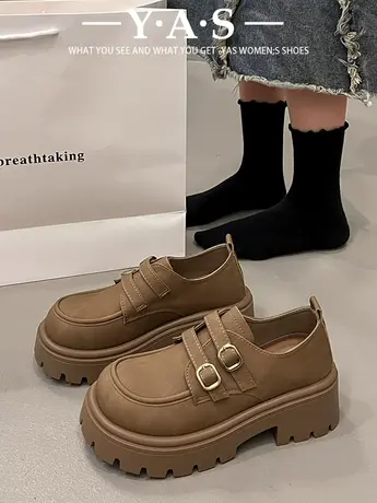 小皮鞋女2024年春季新款百搭复古英伦风圆头厚底松糕乐福鞋配裙子商品大图