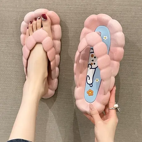 人字拖女夏季ins时尚踩屎感外穿厚底防滑可爱卡通沙滩夹脚凉拖鞋商品大图