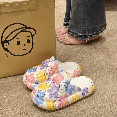 可爱花朵印花洞洞鞋女夏季新款时尚包头拖鞋防滑厚底外穿沙滩凉鞋图片