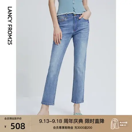 【明星同款】朗姿裤子女夏季新款显瘦蓝色低腰直筒棉质牛仔烟管裤商品大图