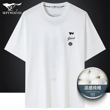 七匹狼狼族生活纯棉薄款短袖T恤男2023夏季潮流时尚印花圆领体恤图片