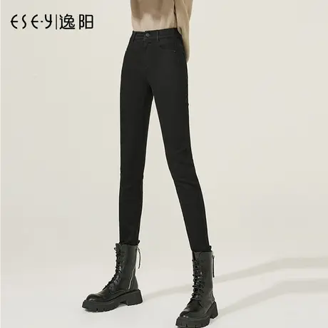 逸阳牛仔裤女2023春秋新款显瘦高腰黑色弹力显瘦大码小脚铅笔裤商品大图