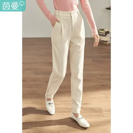 【商场同款】茵曼2023春女装新款高腰束脚弹力橡筋弹力休闲长裤图片