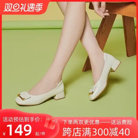 戈美其2023春季新款浅口方头单鞋女温柔百搭一脚蹬粗跟休闲女鞋子商品大图