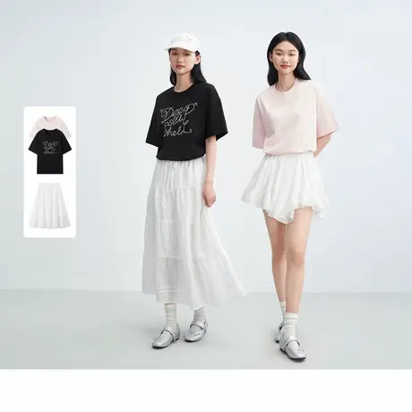 乐町宽松短袖/暗纹提花半身裙图片