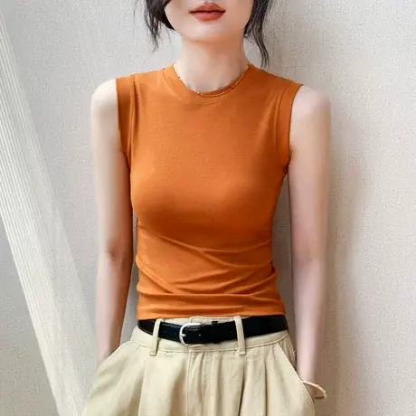 纯色圆领背心女2025夏季外穿新款修身内搭打底衫遮副乳无袖上衣女商品大图