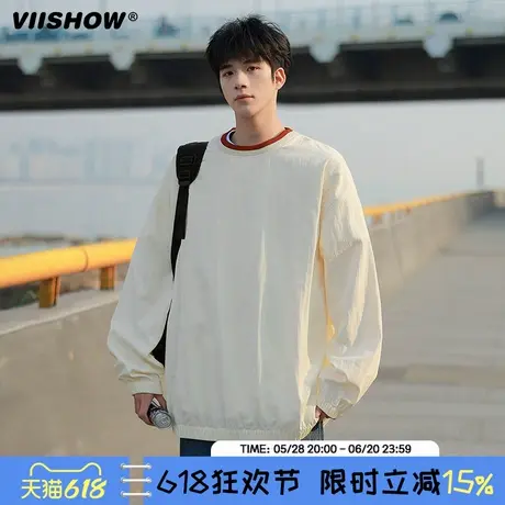 VIISHOW2025年春季圆领卫衣男宽松拼接休闲百搭青年上衣潮打底衫图片
