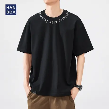 hansca250g重磅纯棉圆领印花短袖T恤男2025新款夏季宽松休闲上衣图片