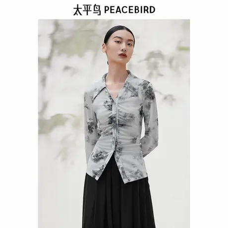 太平鸟女装2024年夏季新款Daria Song联名修身衬衫图片