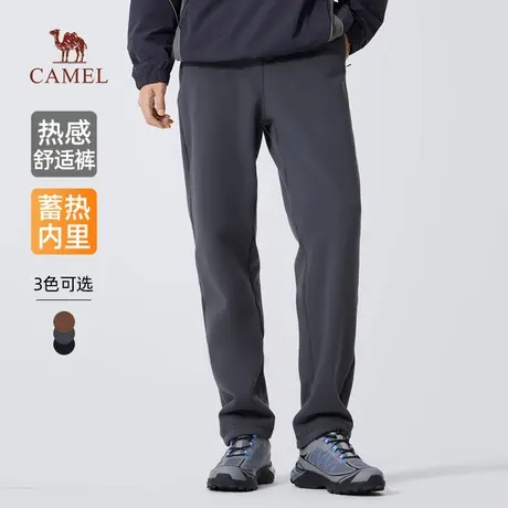骆驼男装直筒休闲裤男士2025新款冬季摇粒绒加绒保暖弹力长裤子商品大图