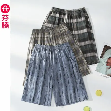 芬腾睡裤男款春夏季纯棉短裤宽松格子薄款休闲全棉家居裤空调裤子商品大图
