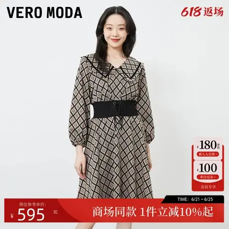 Vero Moda连衣裙2025夏季新款翻领松紧腰绑带七分泡泡袖325161013图片