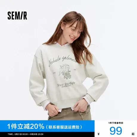 森马卫衣女印花圆领落肩宽松上衣休闲潮流秋设计感图案套头衫时尚图片