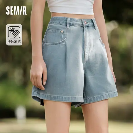 森马牛仔裤女简约凉感短裤ins潮2024新款夏季时尚气质A字裤休闲风图片