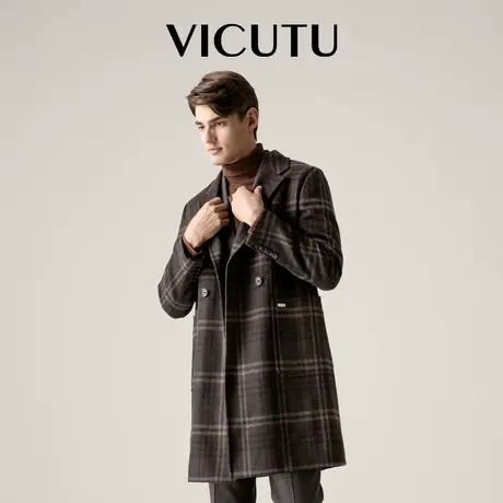 VICUTU威可多呢子大衣男舒适亲肤时尚格纹商务休闲百搭秋季外套图片