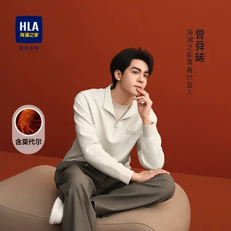 HLA/海澜之家曾舜晞同款卫衣25秋新款立领半开襟套头衫男图片