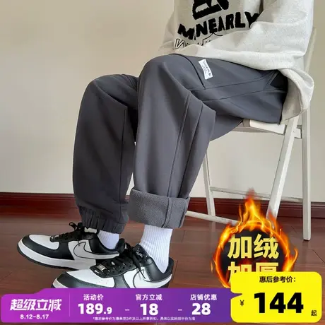 唐狮秋冬新款男运动裤加绒宽松直筒休闲长裤加厚束脚卫裤子潮流W商品大图