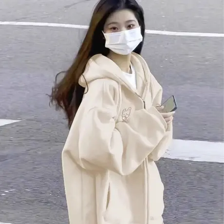 拉链开衫薄款卫衣女初秋季百搭宽松显瘦连帽上衣外套情侣装潮ins商品大图
