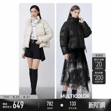 sdeer圣迪奥冬装休闲抽绳飘带宽松短款羽绒服女S21482402商品大图