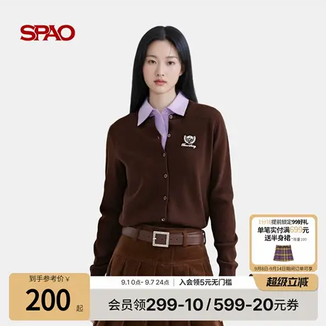 【WOODIE系列】SPAO韩国同款25年秋季新品简约时尚刺绣针织开衫商品大图