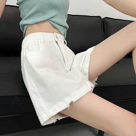 白色牛仔短裤女2023年夏季新款高腰宽松显瘦设计感遮胯阔腿热裤潮商品大图