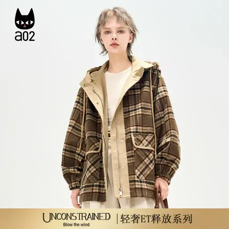 a02【ET释放系列】宽松格子连帽外套女2025新款秋季上衣通勤穿搭商品大图