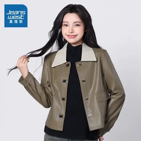 G8真维斯女装上衣2025春季新款时髦复古撞色翻领开衫小个子短外套商品大图