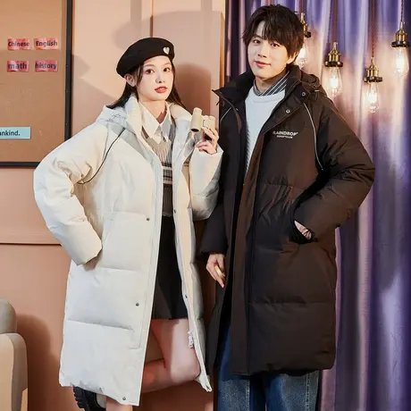 唐狮情侣羽绒服男女装冬季新款长款宽松连帽面包服学生加厚外套潮商品大图