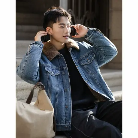 唐狮秋冬新款外套男仿羔毛领拼接宽松复古牛仔外套休闲风百搭TUTA图片