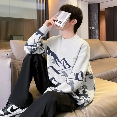 唐狮毛衣新款秋冬季圆领内搭百搭针织衫红色费尔岛外套简约TD图片