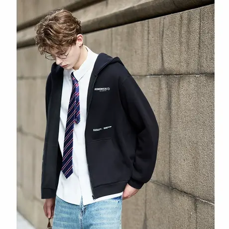 唐狮秋冬季男外套短款连帽字母印花简约设计卫衣开衫针织外套TUTA图片