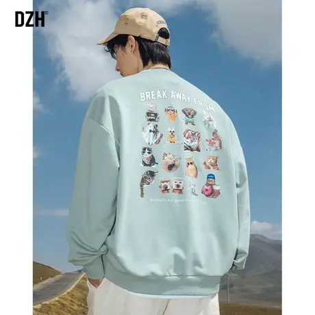 男士无性别卫衣秋季男潮牌美式圆领宽松情侣秋装2023新款休闲外套商品大图