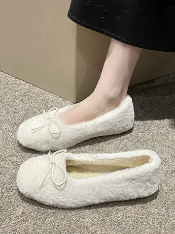 温柔风加绒毛毛鞋女2023年秋冬新款一脚蹬棉瓢鞋羊羔毛懒人豆豆鞋图片