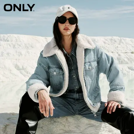 【买4免1】ONLY奥莱秋季新款简约休闲百搭牛仔毛绒翻领短款外套女商品大图