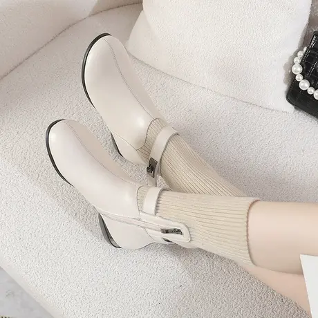 2023秋季新款真皮大码加肥加宽女靴41一43弹力布平底显瘦中筒靴商品大图