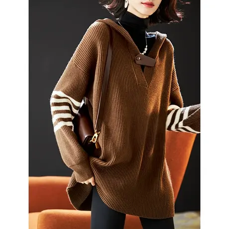 宝诗黎【新品价178元】连帽宽松慵懒中长毛衣AIR4002商品大图