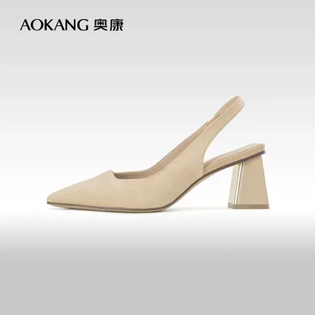 奥康女鞋 夏季气质尖头气质优雅法式包头时尚单鞋粗跟舒适潮图片
