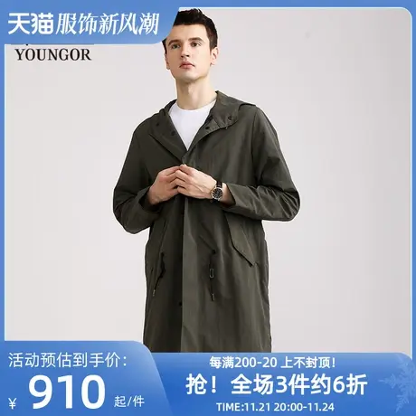 雅戈尔奥莱 男装秋冬连帽风衣外套中青年商务中长款风衣休闲图片