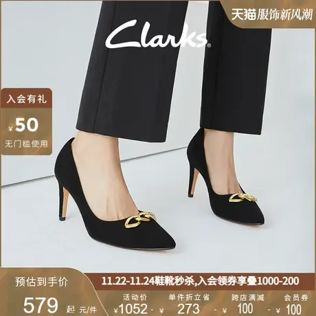 Clarks其乐女鞋单鞋春秋季细跟黑色高跟鞋金属环扣气质鞋子女图片