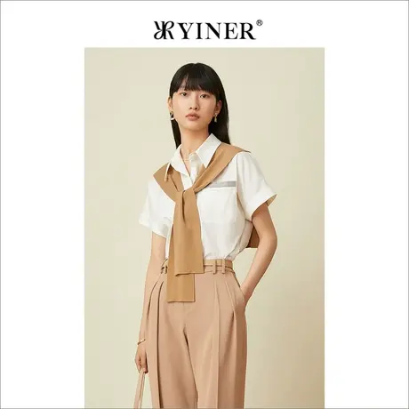 YINER音儿专柜女装2022夏季新款时尚撞色披肩纯棉衬衫商品大图