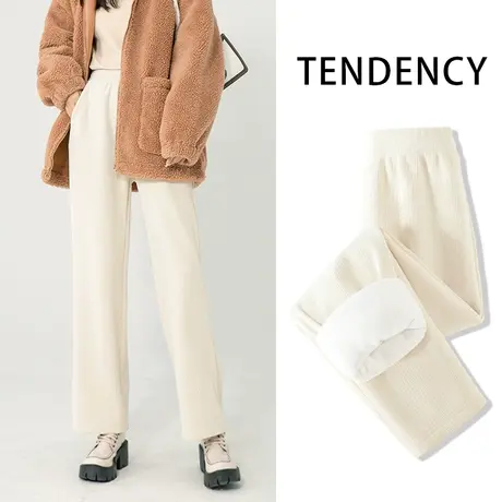 真维斯LIFE米白色雪尼尔裤子女冬季加绒卫裤2022新款阔腿裤女秋冬图片