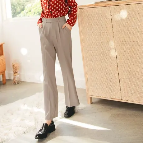 桔熊春季通勤微喇裤子女纯色舒适高腰修身西装长裤胖mm大码BA6444图片