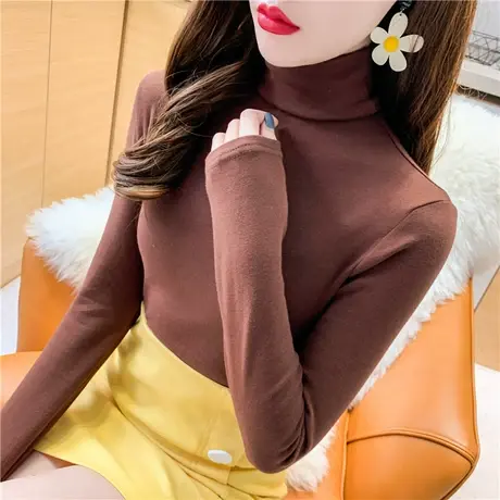 长袖t恤女秋冬装2023新款韩版潮上衣堆堆领半高领修身打底衫内搭图片