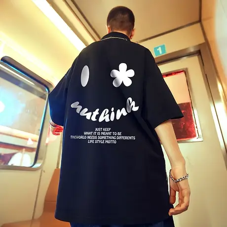 NUTHINK潮牌POLO衫男潮ins欧美街头潮流宽松翻领短袖情侣装商品大图