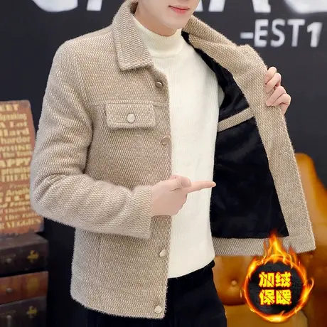 男士仿貂加绒夹克潮牌工装加厚保暖外套青年休闲韩版毛呢冬装衣服商品大图