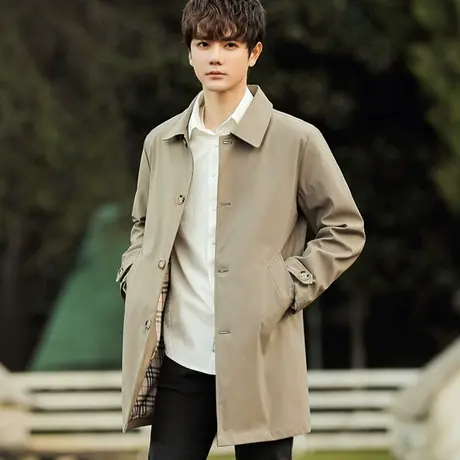 秋季男士中长款风衣潮流2023新款翻领简约轻熟风休闲帅气大衣外套商品大图